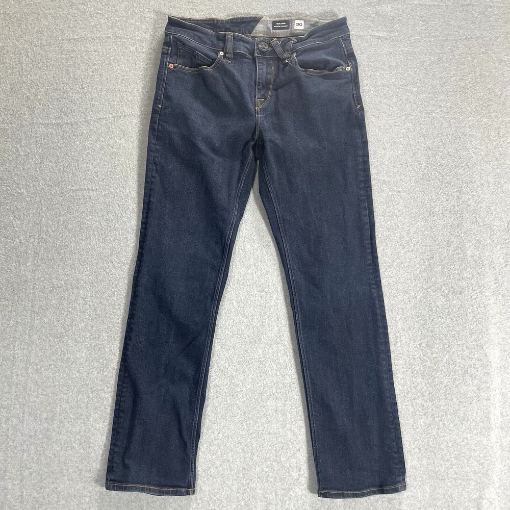 Volcom Jeans Straight Denim Mens Solver Modern Blue Stretch 29X27-Acual Size